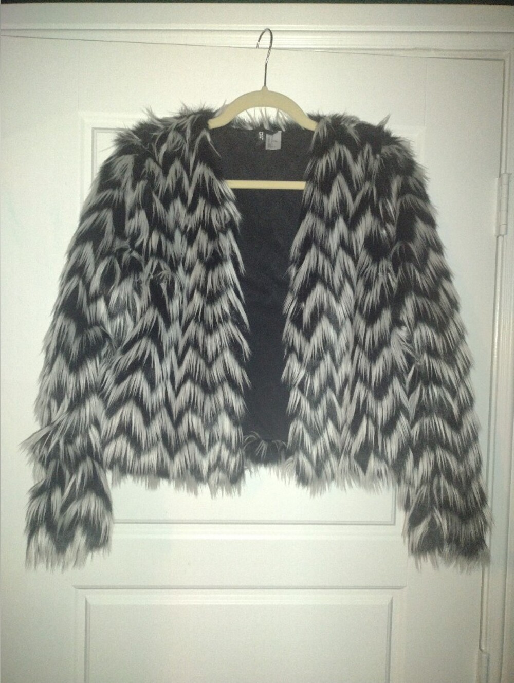 H&M Black and White Faux Fur Trim Coat
